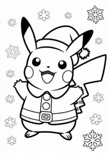 Cute Pikachu Wearing Santa Hat Christmas Coloring Sheet 11