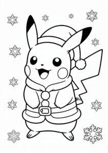 Cute Pikachu Wearing Santa Hat Christmas Coloring Sheet 12