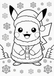Cute Pikachu Wearing Santa Hat Christmas Coloring Sheet 13