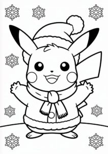 Cute Pikachu Wearing Santa Hat Christmas Coloring Sheet 14