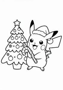 Cute Pikachu Wearing Santa Hat Christmas Coloring Sheet 15