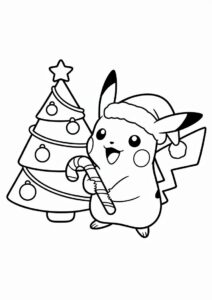 Cute Pikachu Wearing Santa Hat Christmas Coloring Sheet 16