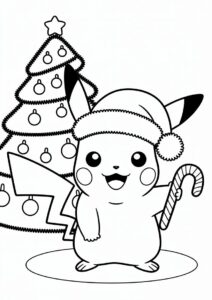 Cute Pikachu Wearing Santa Hat Christmas Coloring Sheet 2