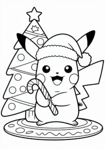 Cute Pikachu Wearing Santa Hat Christmas Coloring Sheet 3