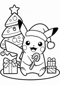 Cute Pikachu Wearing Santa Hat Christmas Coloring Sheet 4