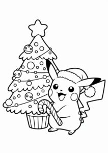 Cute Pikachu Wearing Santa Hat Christmas Coloring Sheet 5
