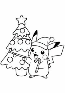 Cute Pikachu Wearing Santa Hat Christmas Coloring Sheet 6