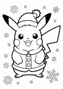 Cute Pikachu Wearing Santa Hat Christmas Coloring Sheet 7