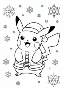Cute Pikachu Wearing Santa Hat Christmas Coloring Sheet 8