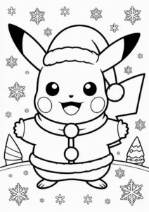Cute Pikachu Wearing Santa Hat Christmas Coloring Sheet 9