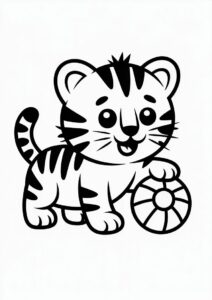 Cute Playful Tiger Kitten Coloring Page 1