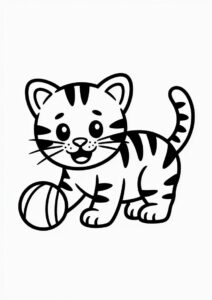 Cute Playful Tiger Kitten Coloring Page 4