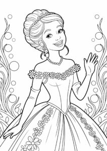 Cute Princess Coloring Page In Ball Gown And Gloves 1