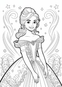 Cute Princess Coloring Page In Ball Gown And Gloves 2