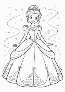 Cute Princess Coloring Page In Ball Gown And Gloves 3