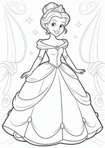 Cute Princess Coloring Page In Ball Gown And Gloves 4