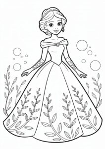 Cute Princess Coloring Page In Ball Gown And Gloves 5