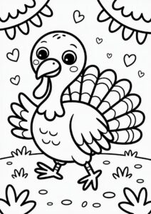 Cute Turkey Walking Coloring Page For Preschoolers 1