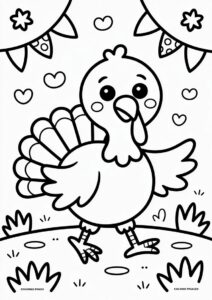 Cute Turkey Walking Coloring Page For Preschoolers 4