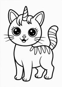 Cute Unicorn Cat Coloring Page With Striped Back For Preschoolers 1
