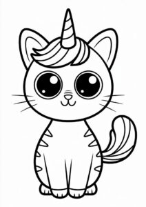 Cute Unicorn Cat Coloring Page With Striped Back For Preschoolers 2