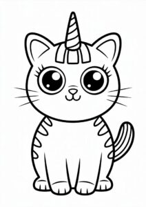 Cute Unicorn Cat Coloring Page With Striped Back For Preschoolers 3