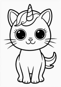 Cute Unicorn Cat Coloring Page With Striped Back For Preschoolers 4