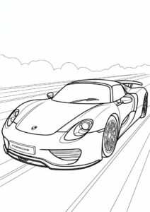Detailed Porsche Coloring Page 918 Spyder Wide 3