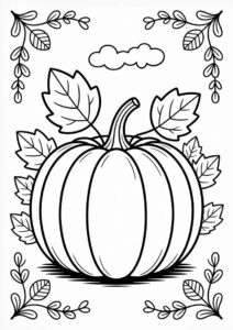 Detailed Pumpkin Coloring Page With Leaves 1
