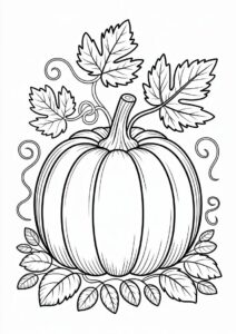 Detailed Pumpkin Coloring Page With Leaves 2