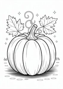 Detailed Pumpkin Coloring Page With Leaves 3
