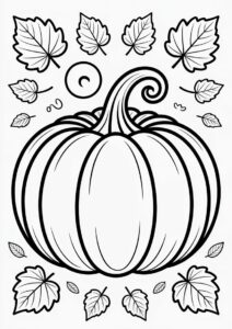 Detailed Pumpkin Coloring Page With Leaves 4