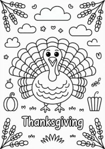 Detailed Thanksgiving Turkey Coloring Page 1