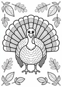 Detailed Thanksgiving Turkey Coloring Page 2