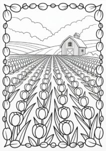 Detailed Tulips Growing In Field With Barn 4