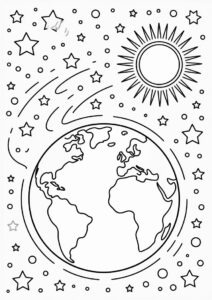 Earth And Sun In Space To Color 1