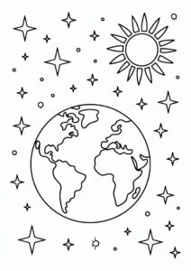 Earth And Sun In Space To Color 2