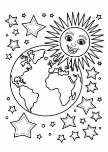 Earth And Sun In Space To Color 3