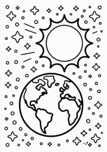 Earth And Sun In Space To Color 4