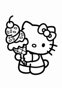 Easy Hello Kitty With A Large Ice Cream Coloring Page Cone For Preschoolers 10