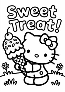Easy Hello Kitty With A Large Ice Cream Coloring Page Cone For Preschoolers 4