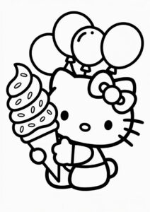 Easy Hello Kitty With A Large Ice Cream Coloring Page Cone For Preschoolers 6