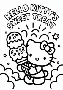 Easy Hello Kitty With A Large Ice Cream Coloring Page Cone For Preschoolers 7