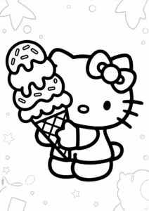 Easy Hello Kitty With A Large Ice Cream Coloring Page Cone For Preschoolers 8