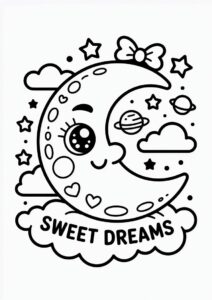 Easy Kawaii Style Moon Coloring Page 1