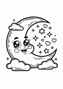 Easy Kawaii Style Moon Coloring Page 2