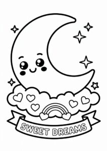 Easy Kawaii Style Moon Coloring Page 3