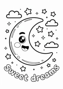 Easy Kawaii Style Moon Coloring Page 4