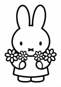 Easy Miffy Coloring Page Holding Flowers 2