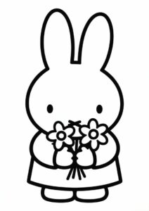 Easy Miffy Coloring Page Holding Flowers 3